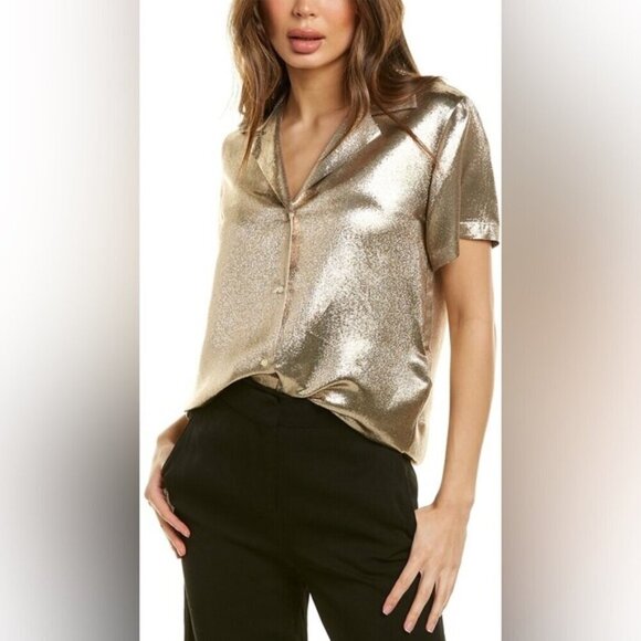 NWT Maje Cilur Metallic Silk-Blend Shirt - Picture 1 of 11